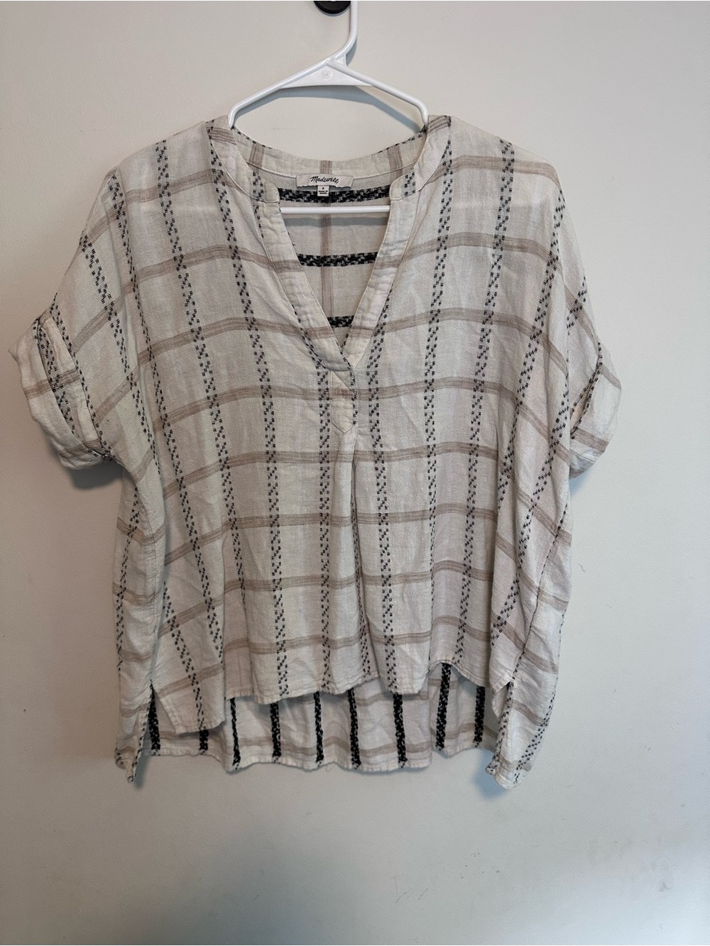 Madewell Lakeline Popover Cream and Beige, Linen Viscous blend